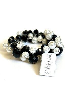 White House Black Market Black Bead Pearl Silver Cluster Bracelet NWT